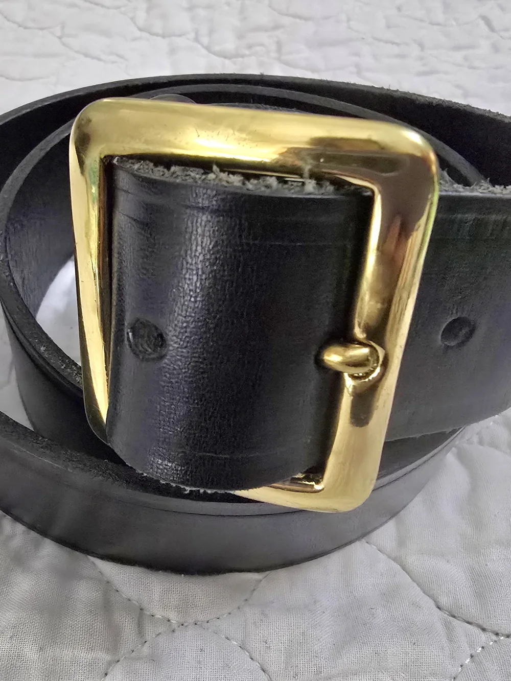 NWOT JayPee Men's Size 44 Black Leather Belt Gold Buckle 1 5/8